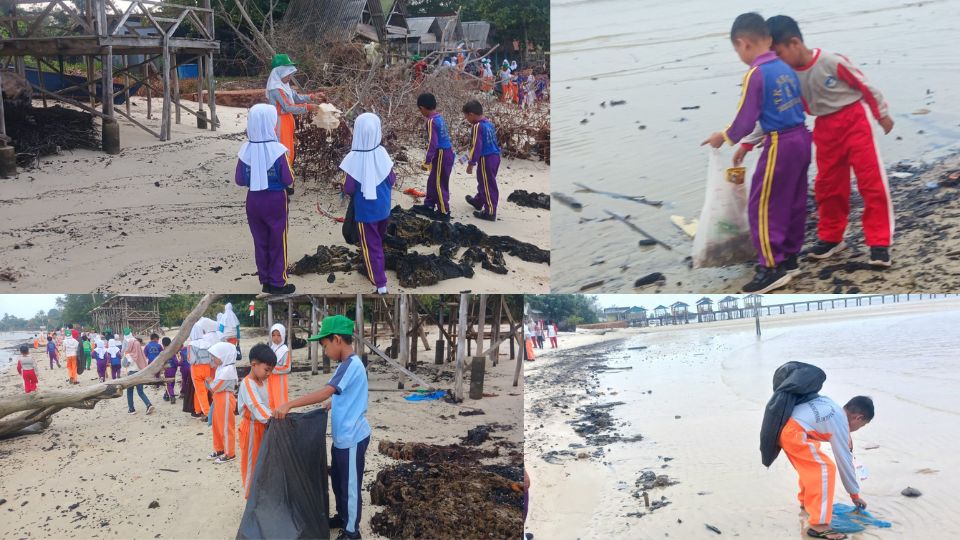 SD Negeri 010 Bukit Bestari Gelar Gotong Royong Bersihkan Pantai Tanjung Siambang, Tanamkan Cinta Lingkungan Sejak Dini